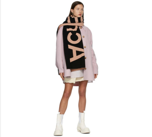ACNE STUDIOS -  Pink and Black Logo Scarf