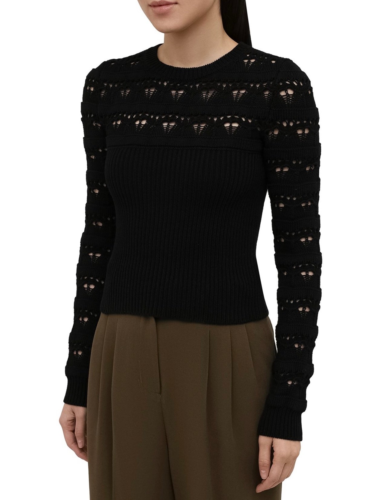 VALENTINO- Black crochet knit sweater