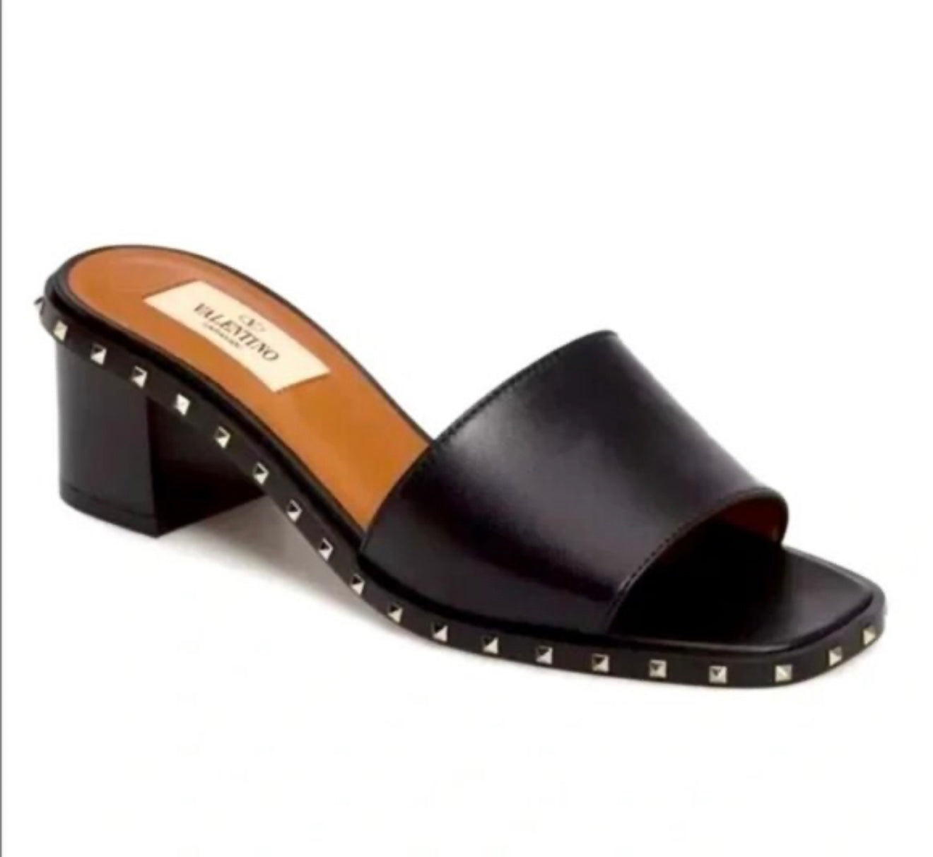 VALENTINO rockstud block heel slides in black