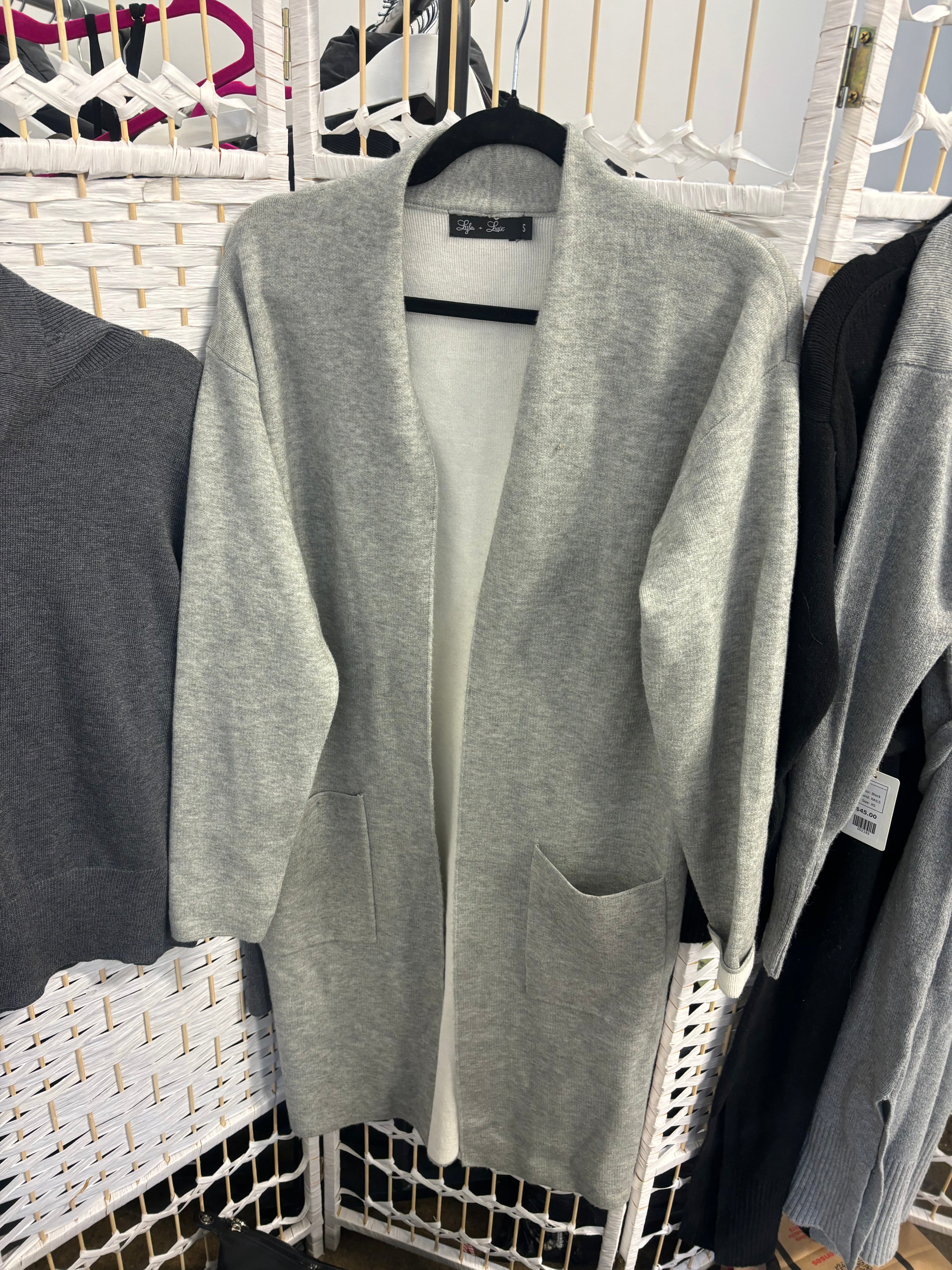 LYLA + LUXE grey long robe style cardigan