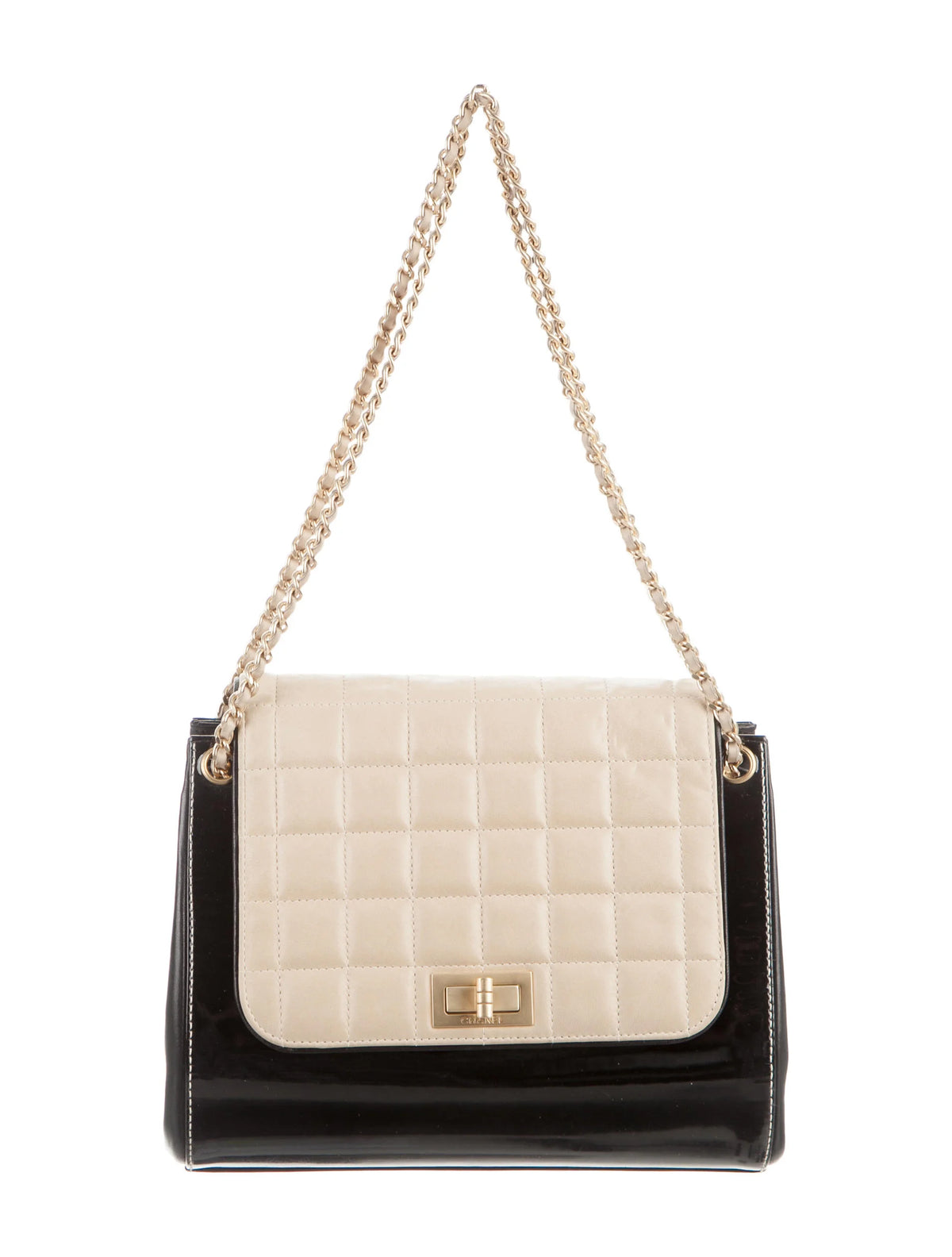 CHANEL vintage chocolate bar accordion flap bag in black and white, no dust bag
