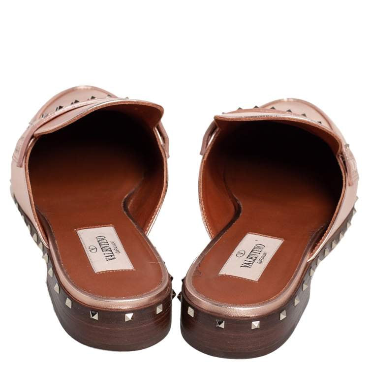 VALENTINO rose gold studded mules