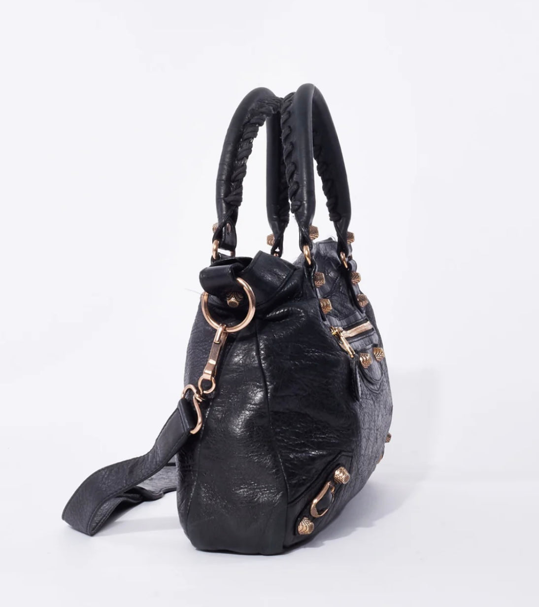 BALENCIAGA 
Agneau 12 Rose Gold Hardware Town Black