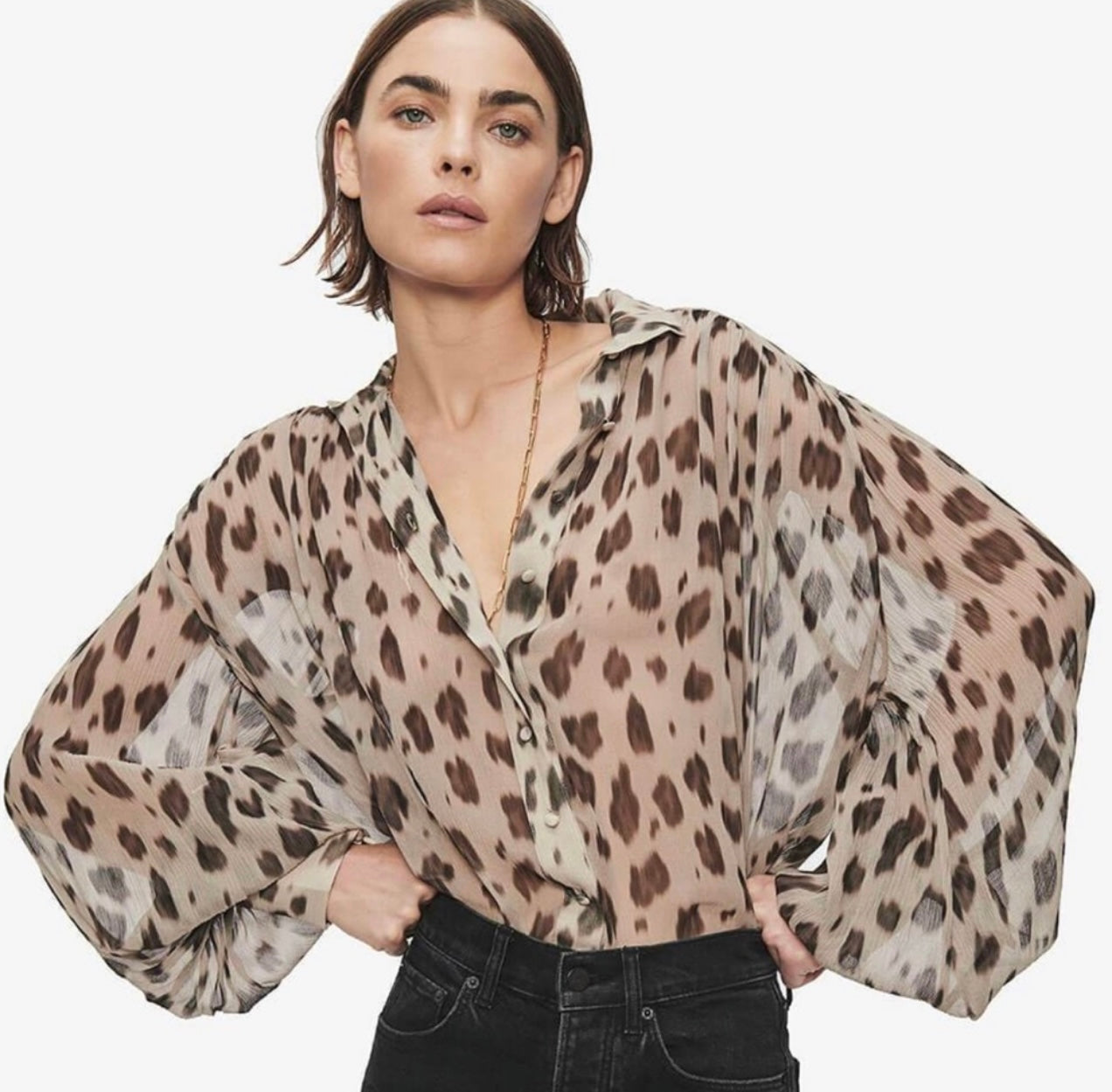 Anine Bing - Sheer Animal Print Blouse