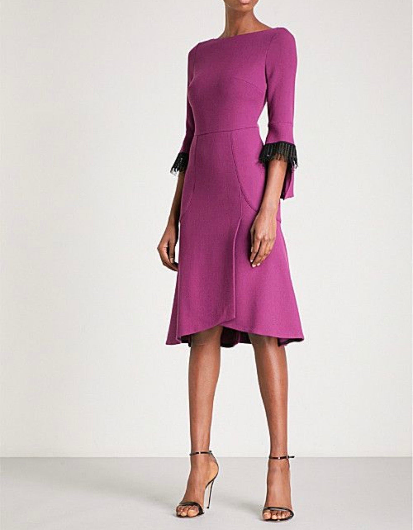 ROLAND MOURET Ulverston Lace-Trim Wool-Crepe Midi Dress