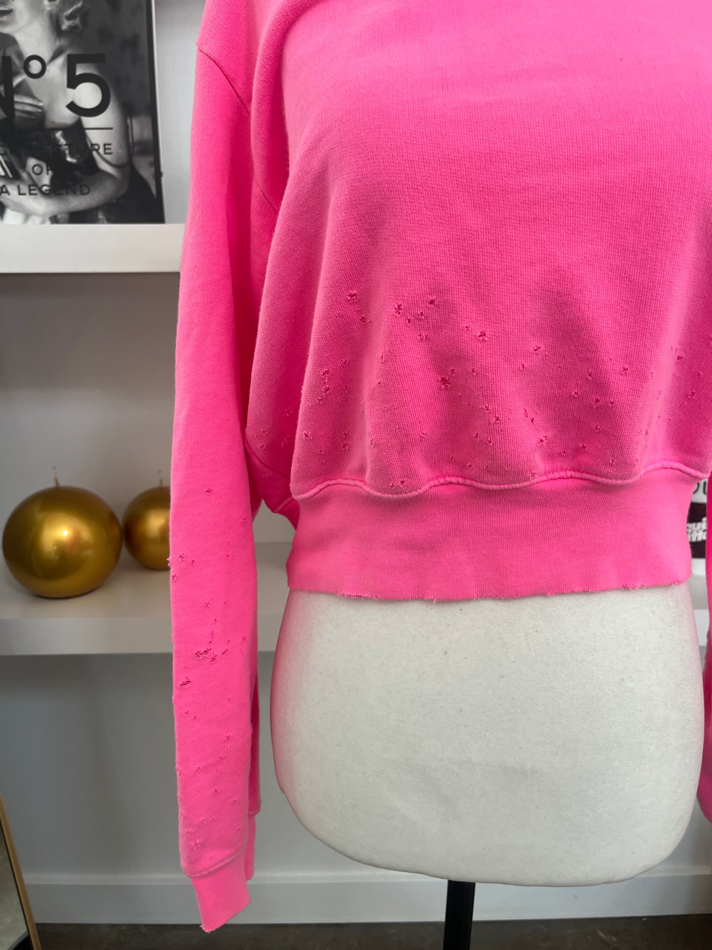 COTTON CITIZEN neon pink distressed cropped sweatshirt