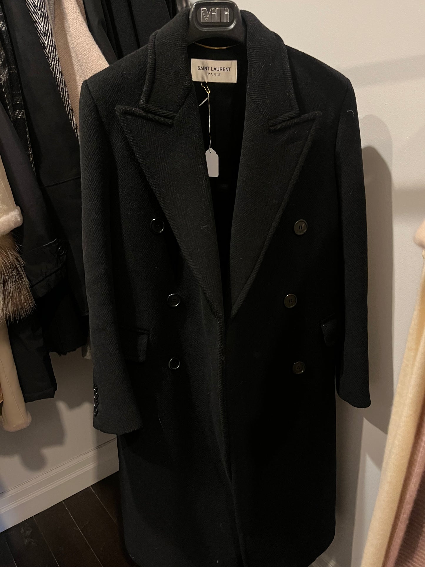 SAINT LAURENT black wool long coat