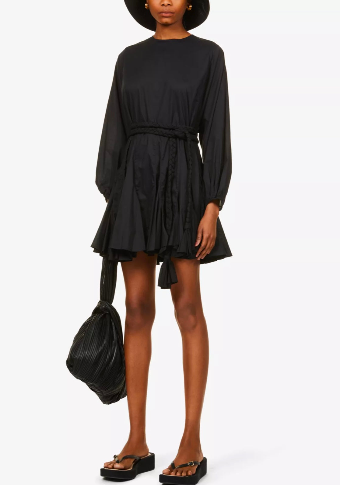 RHODE - 
Ella braided-belt cotton mini dress