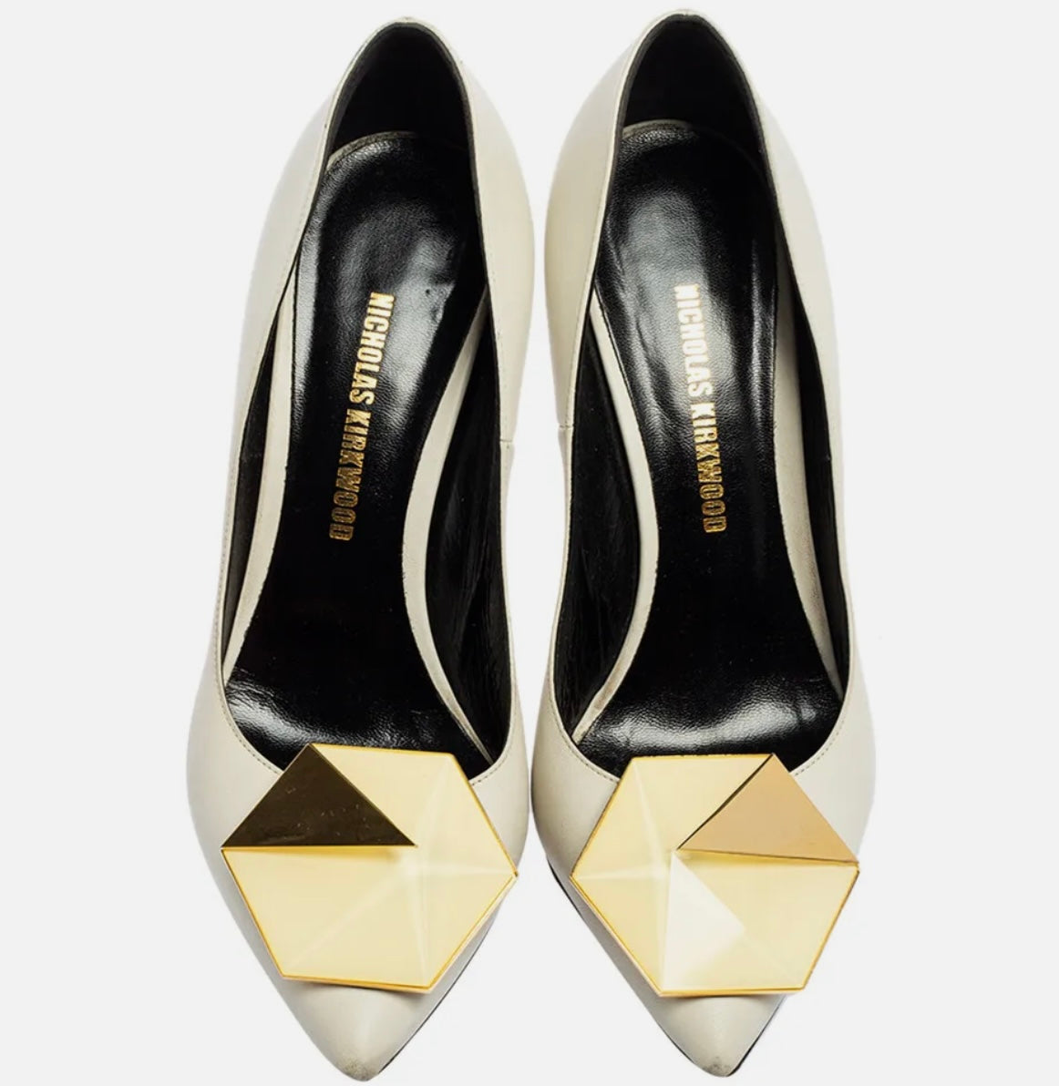 NICHOLAS KIRKWOOD - White Leather Hexagon Pointed Toe Pumps