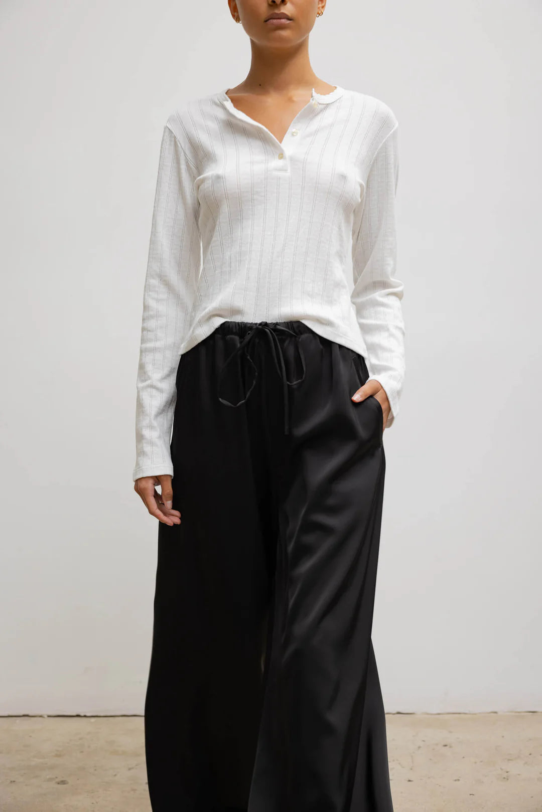 LESET Pointelle Long Sleeve Henley