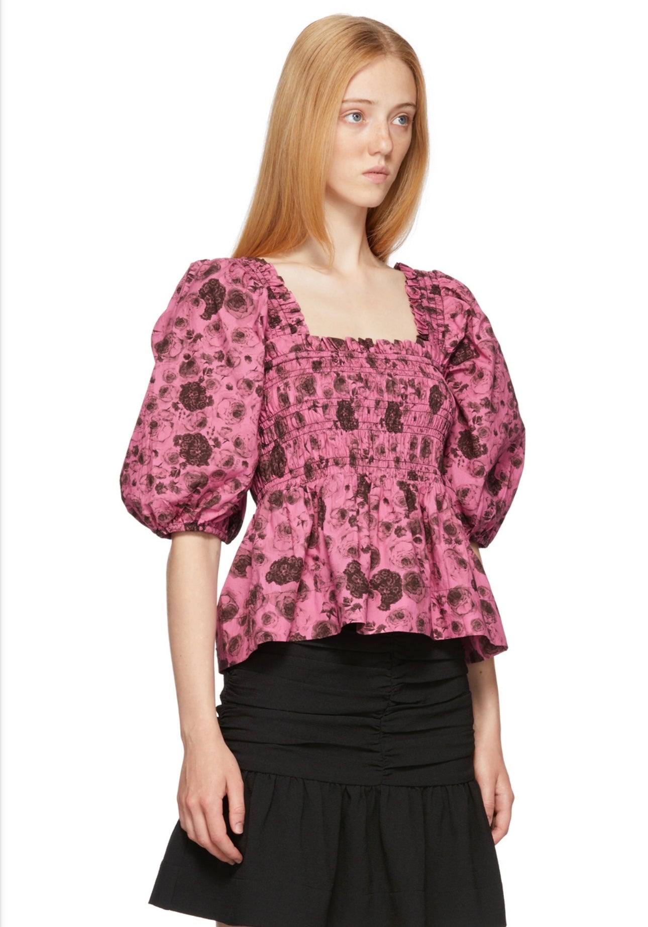 GANNI Pink Poplin Floral Blouse