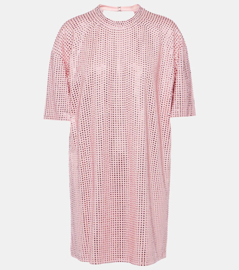 AREA pink rhinestone tshirt mini dress, open back