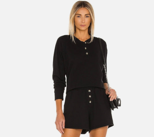 DONNI - Black Terry Henley Longsleeve and Shorts