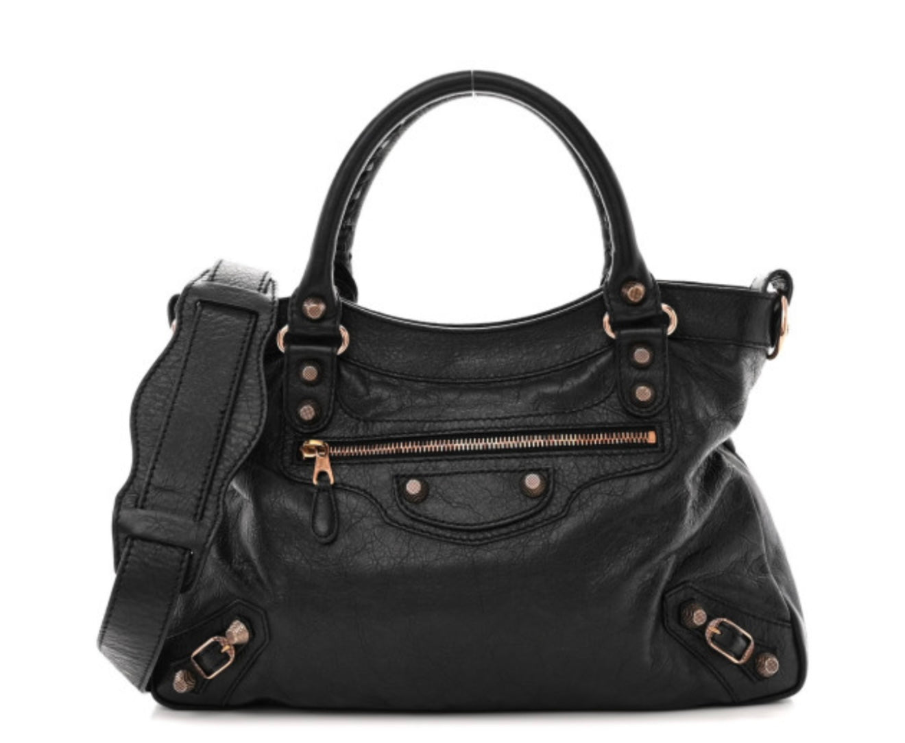 BALENCIAGA 
Agneau 12 Rose Gold Hardware Town Black