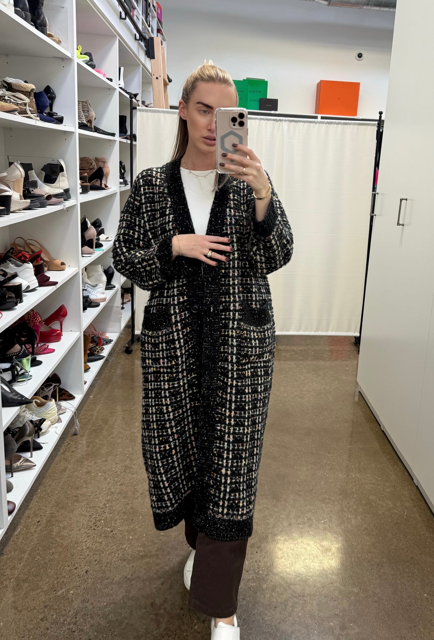 Lyla & Luxe - Black “Tweed Style” Maxi Knit Cardi/Jacket