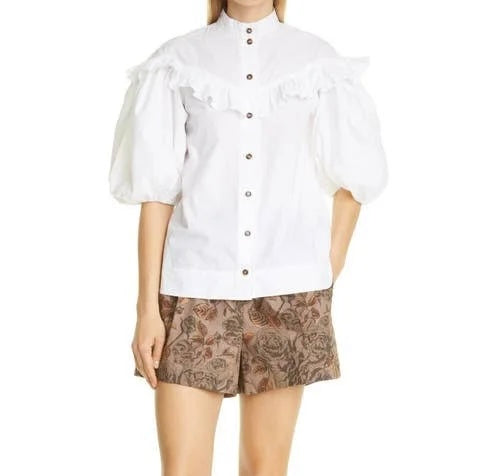 Ganni Poplin Puff Sleeve Blouse