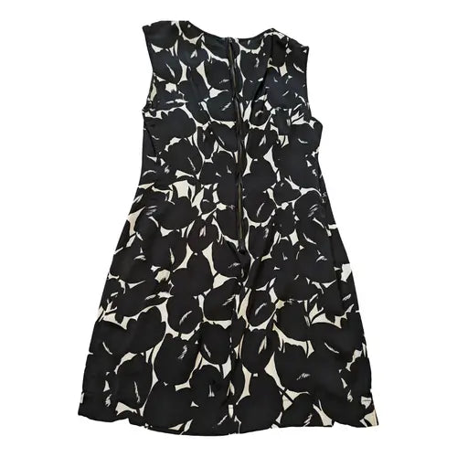 Black, White Lanvin Silk Sleeveless Mini Dress with Black Floral Detail (Black & White)