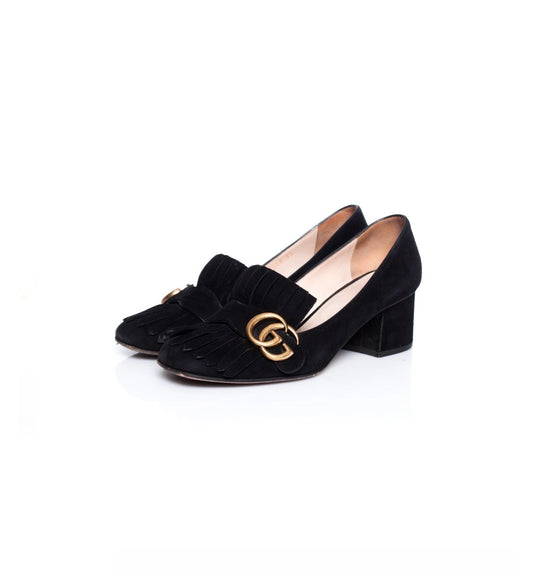 GUCCI - Black suede mid-heel loafer marmont pumps