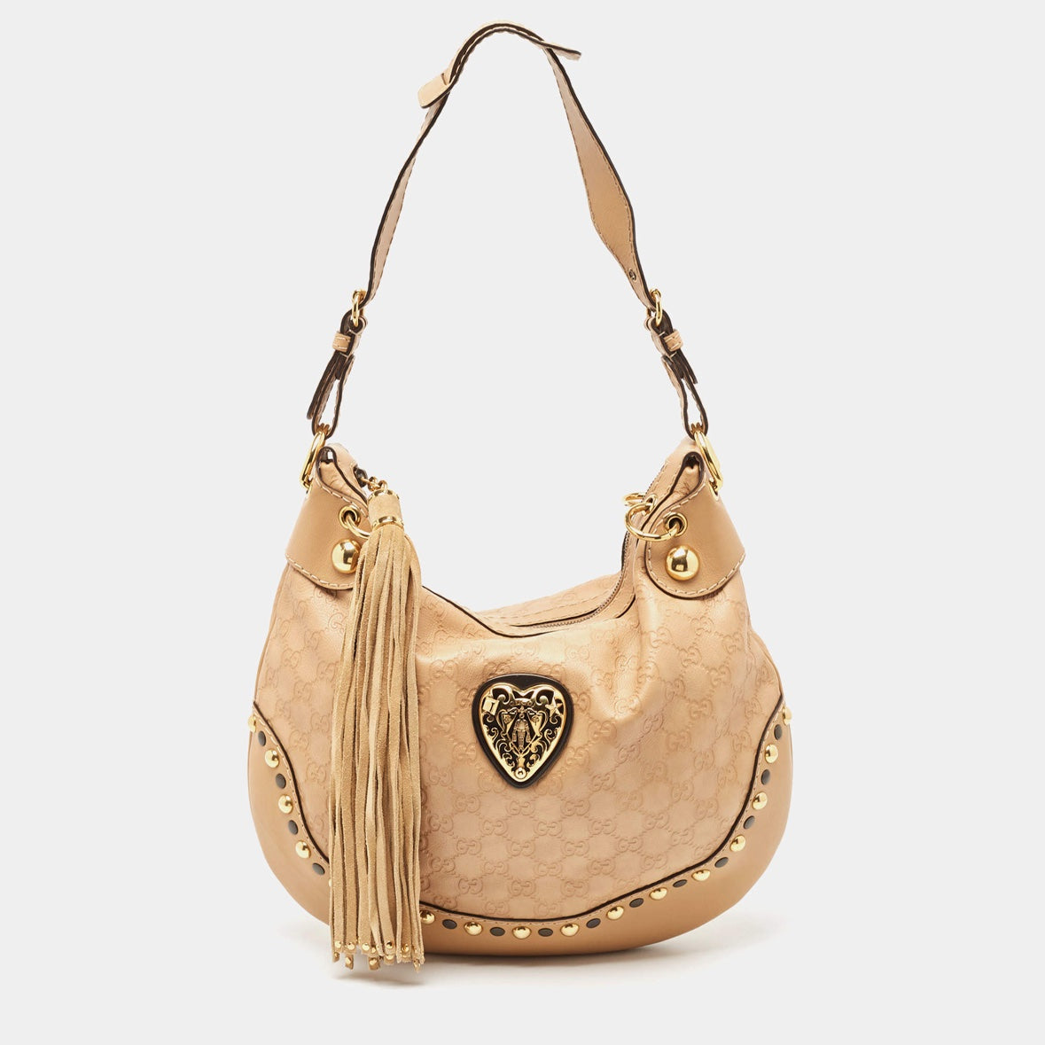Gucci Beige Heart Cream Guccissima Leather Hobo Bag