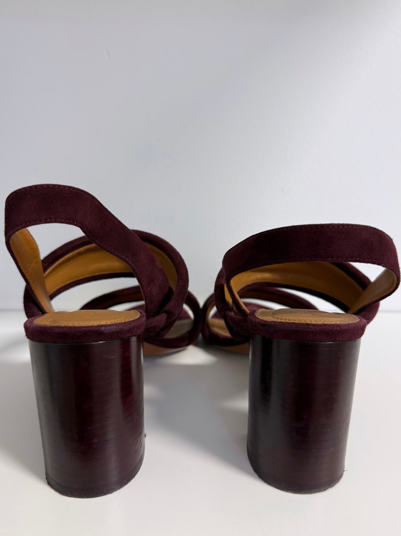 Chloe- Suede Burgundy Block Heel Sandals