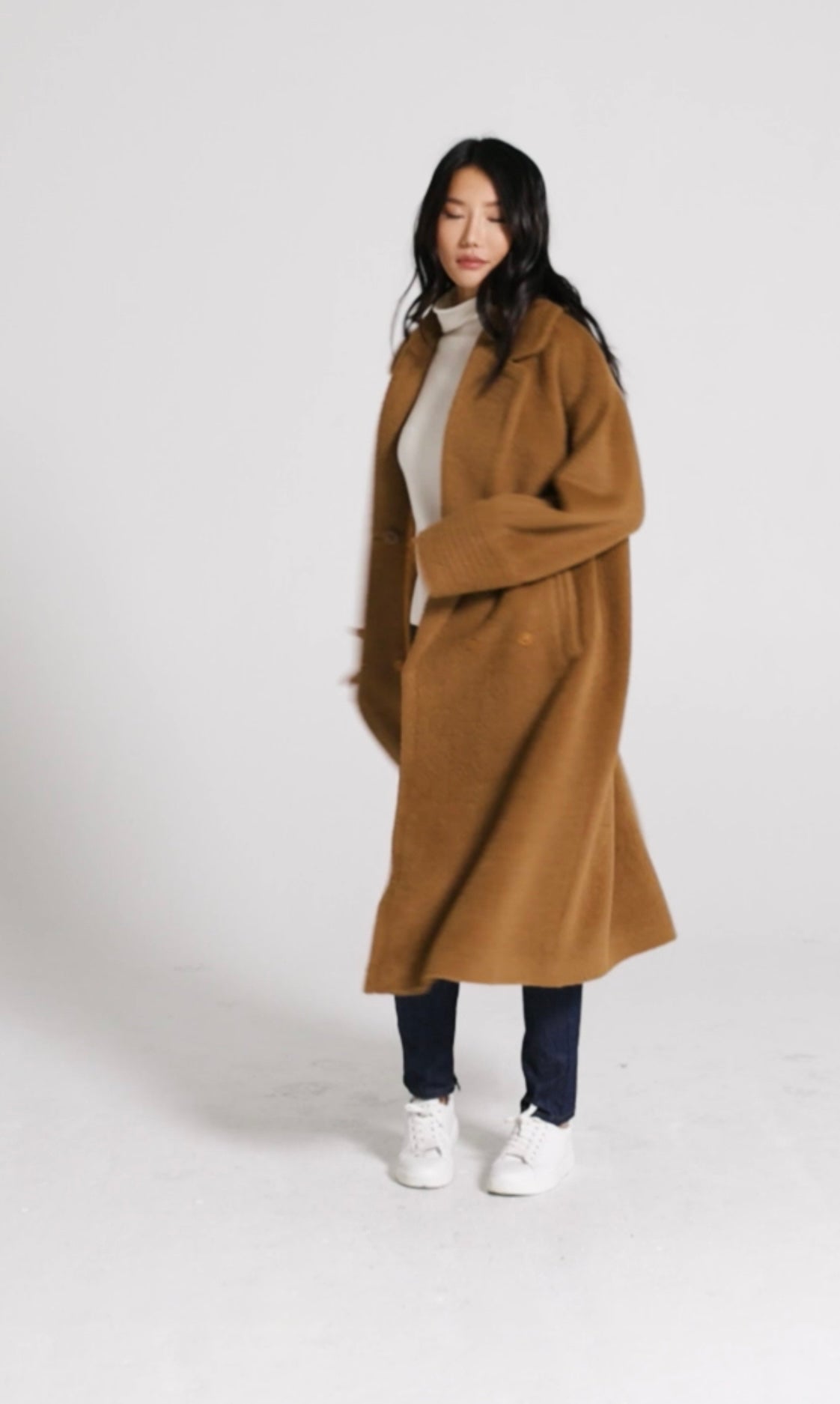 SENTALER - BOUCLÉ ALPACA LONG OVERSIZED NOTCHED COLLAR COAT