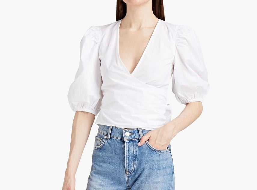 Ganni Puff Sleeve Wrap Blouse