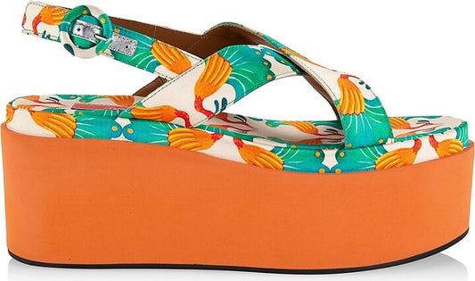 LA DOUBLE J printed criss cross platform wedge sandal