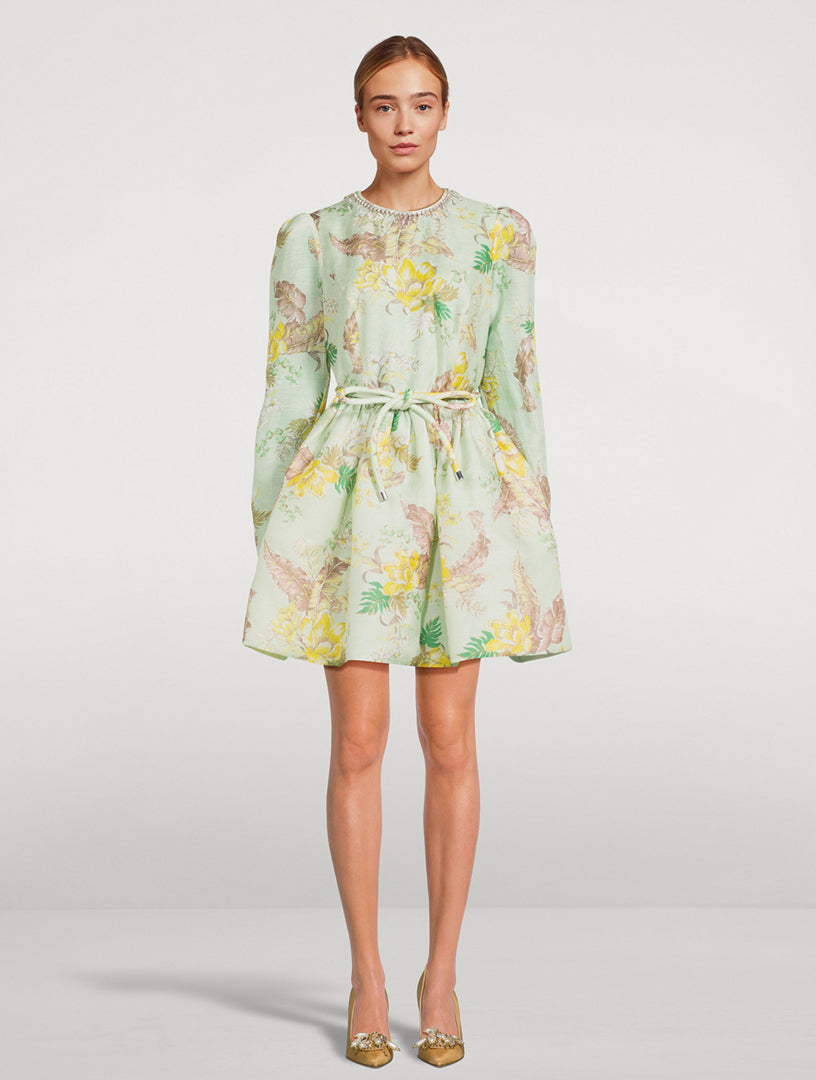 ZIMMERMANN Matchmaker Linen And Silk Mini Dress In Floral Print