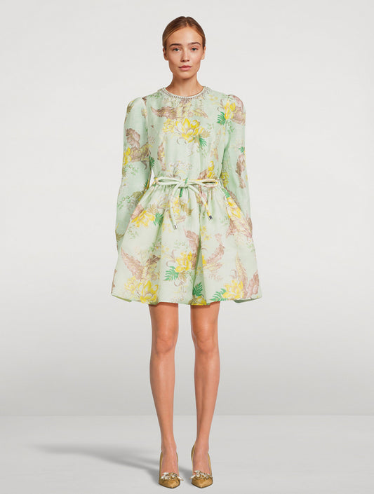 ZIMMERMANN Matchmaker Linen And Silk Mini Dress In Floral Print