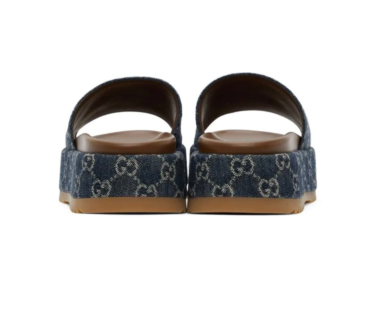 GUCCI 
Blue Denim Gg Platform Slide Sandals - 4402 Blue Tea