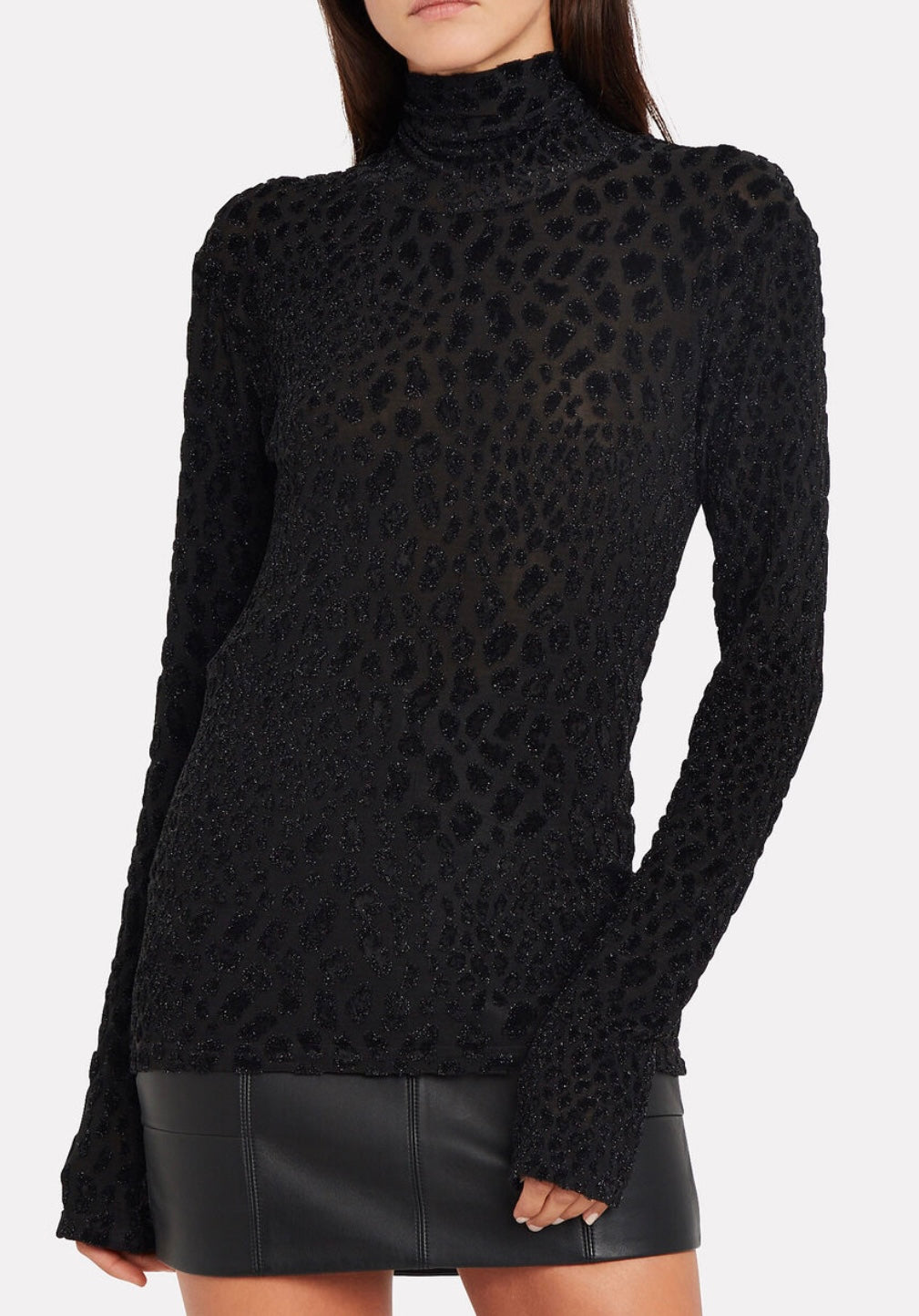 Caroline Constas - DELPHINE LEOPARD VELOUR TURTLENECK TOP IN BLACK