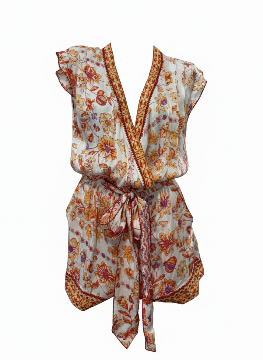 Poupette St Barth Satin Romper with Belt