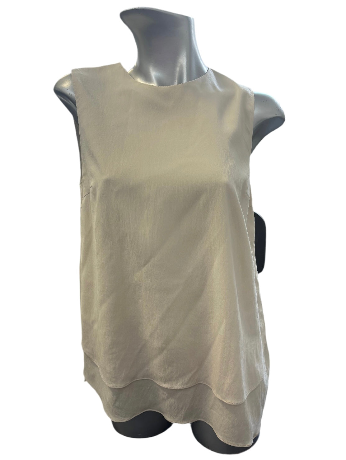 Brunello Cucinelli Beige Sleeveless Silk Top with Monili Detail and Back Zip