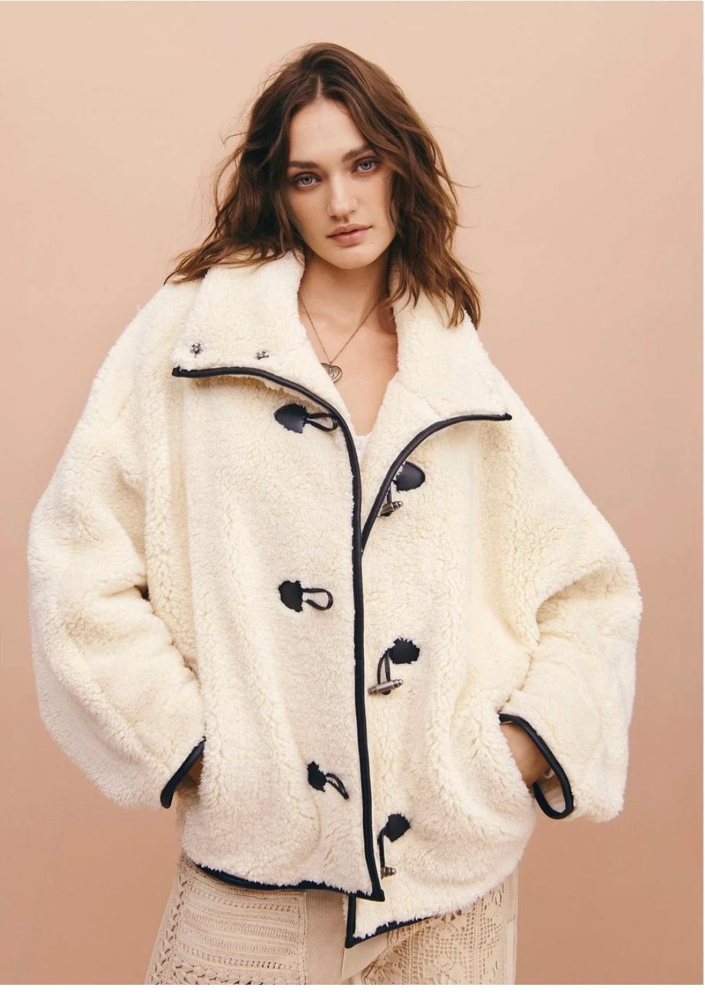 FREE PEOPLE faux shearling fleece button up jacket