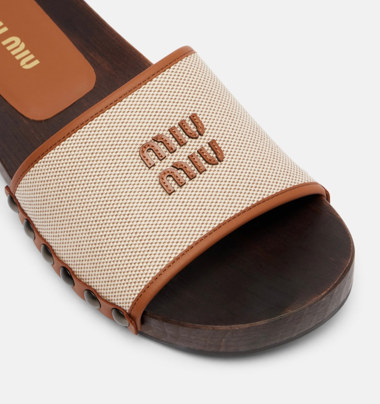Miu Miu - Beige Canvas Leather Clogs