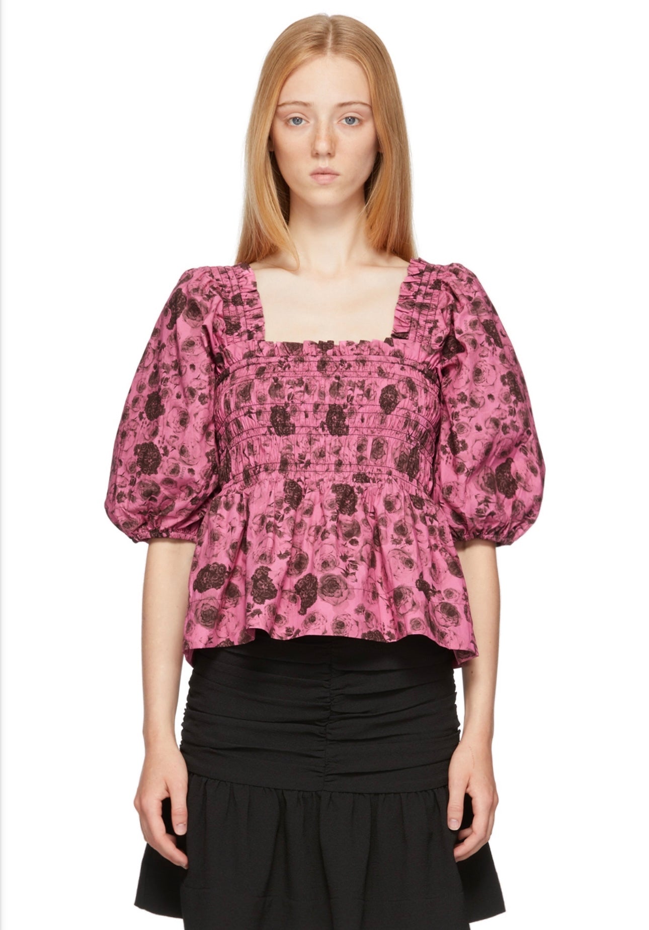 GANNI Pink Poplin Floral Blouse