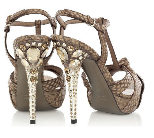 MIU MIU brown snakeskin pump with jewelled heel