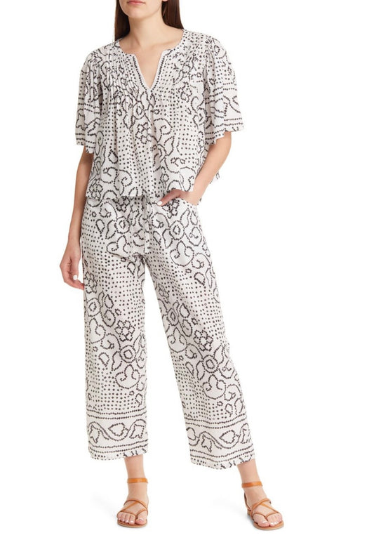 XIRENA - MICAH BLOUSE & TALYN GEO-PRINT CROPPED WIDE-LEG PANTS IN WHITE JEWEL