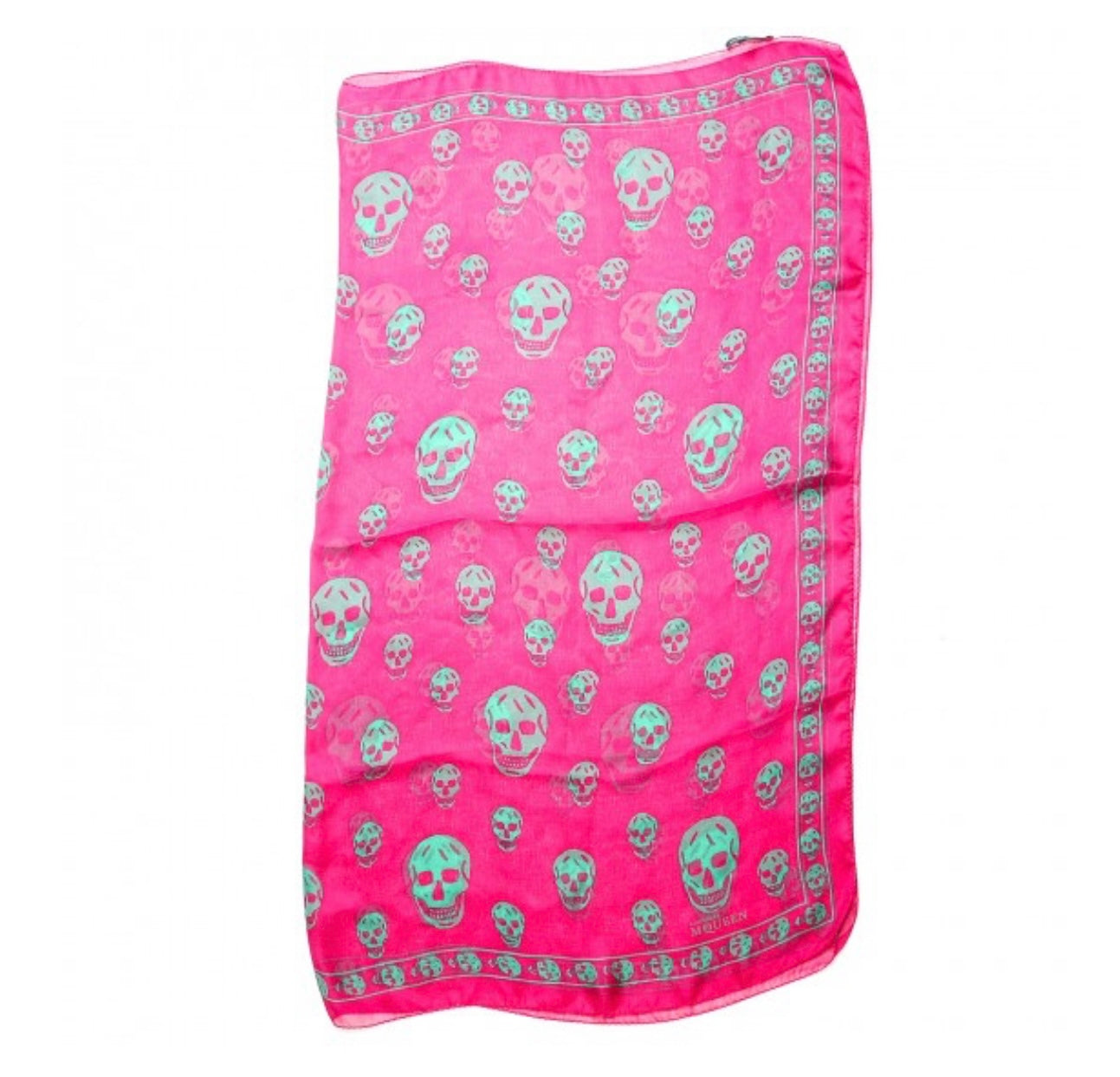 ALEXANDER MCQUEEN 
Silk Chiffon Skull Scarf Pink Green