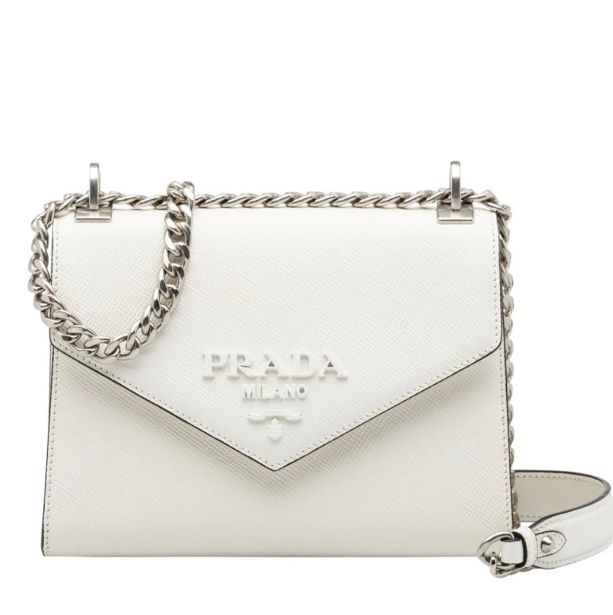 Preloved Prada Monochrome Bag Chain Shoulder Bag White