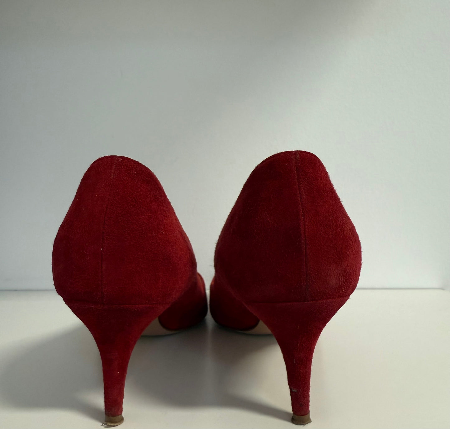 Prada - Red Suede Kitten Heeled Pumps