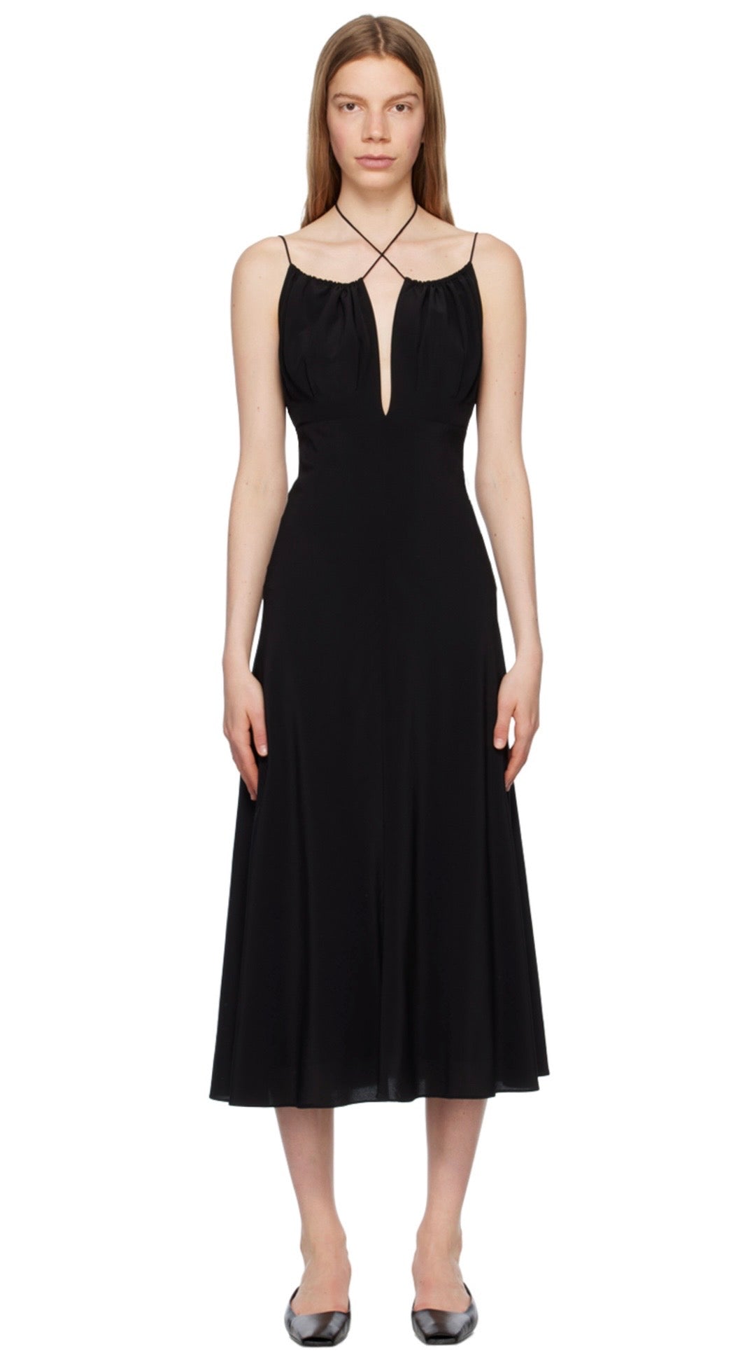 TOTEME black silk gathered halterneck maxi dress