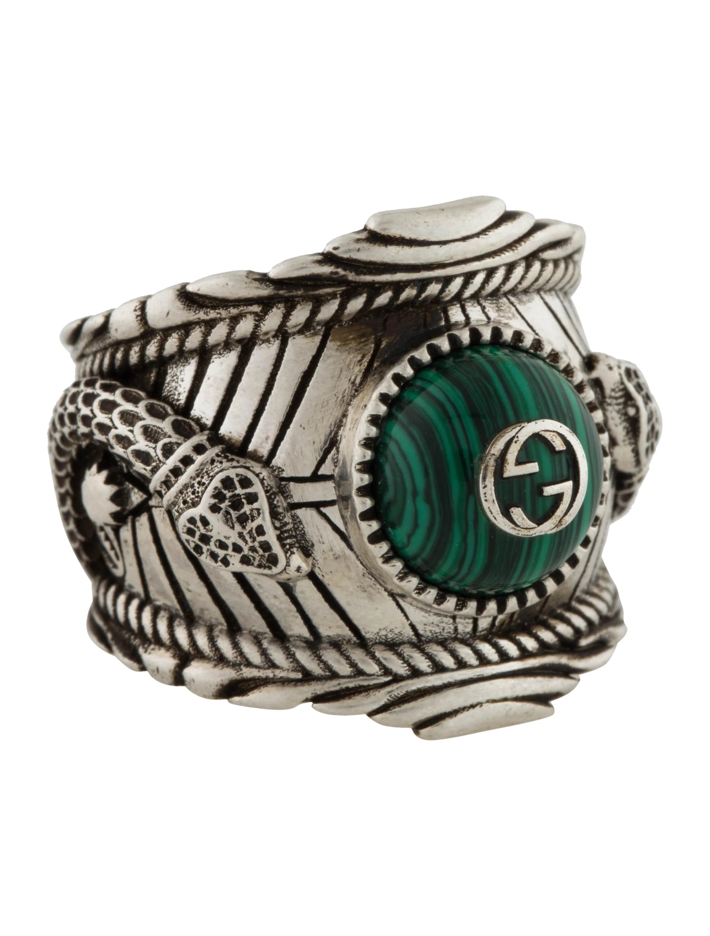 GUCCI silver garden logo ring