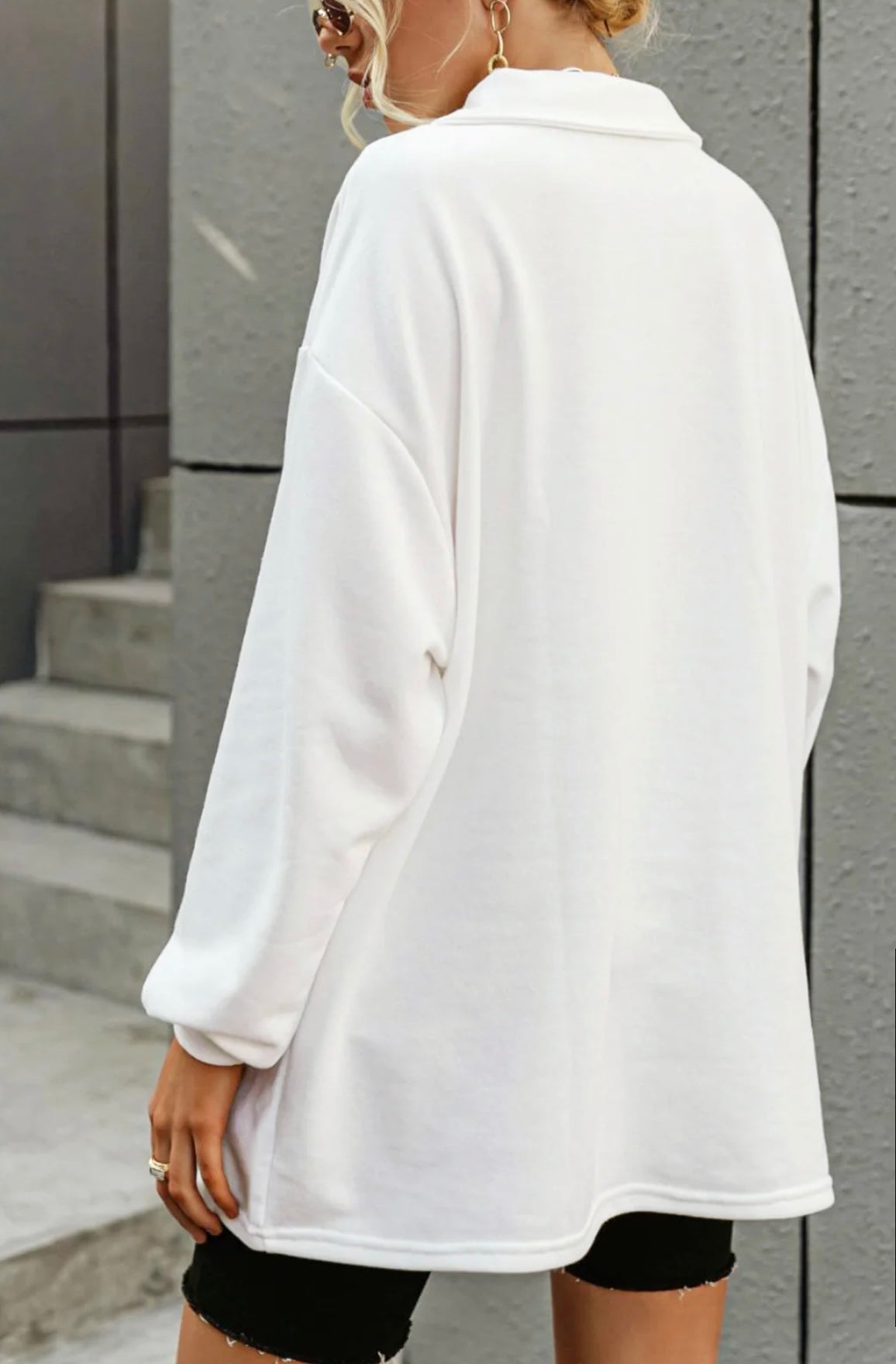COMMENSE - WHITE Collared Oversized Sweatshirt