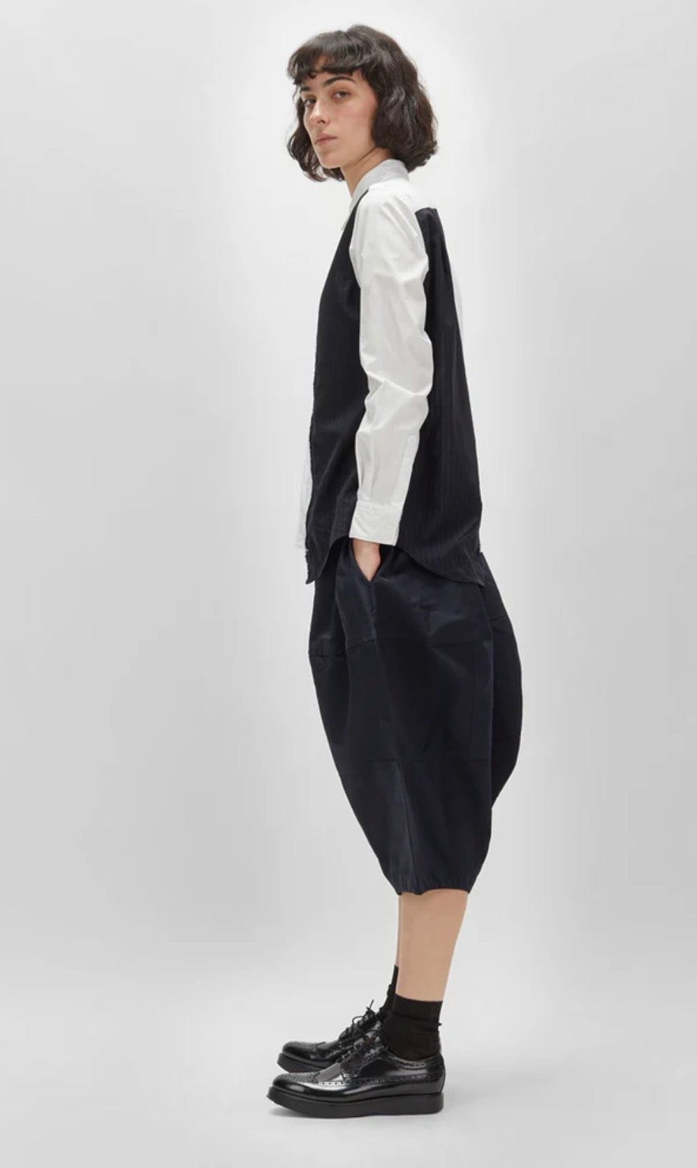 Comme Des Garcons Button Up Top with Zipper and Stripe