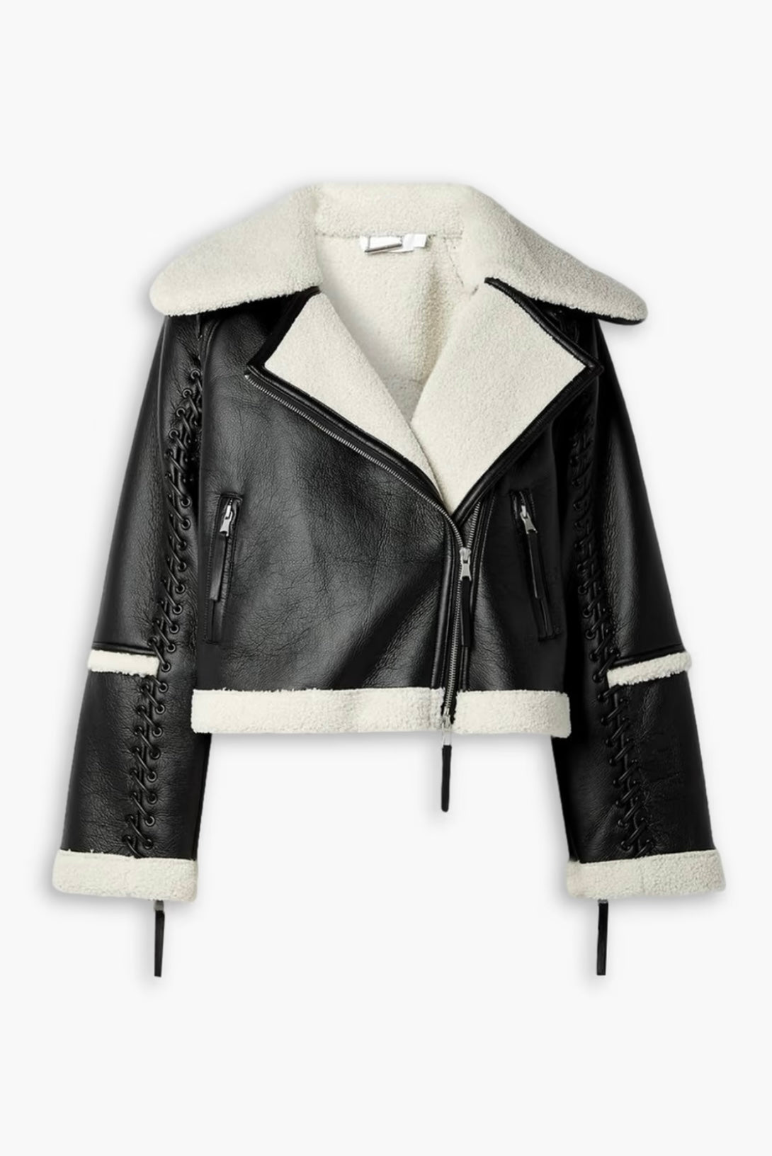 SIMKHAI
Corinne whipstitched faux shearling biker jacket