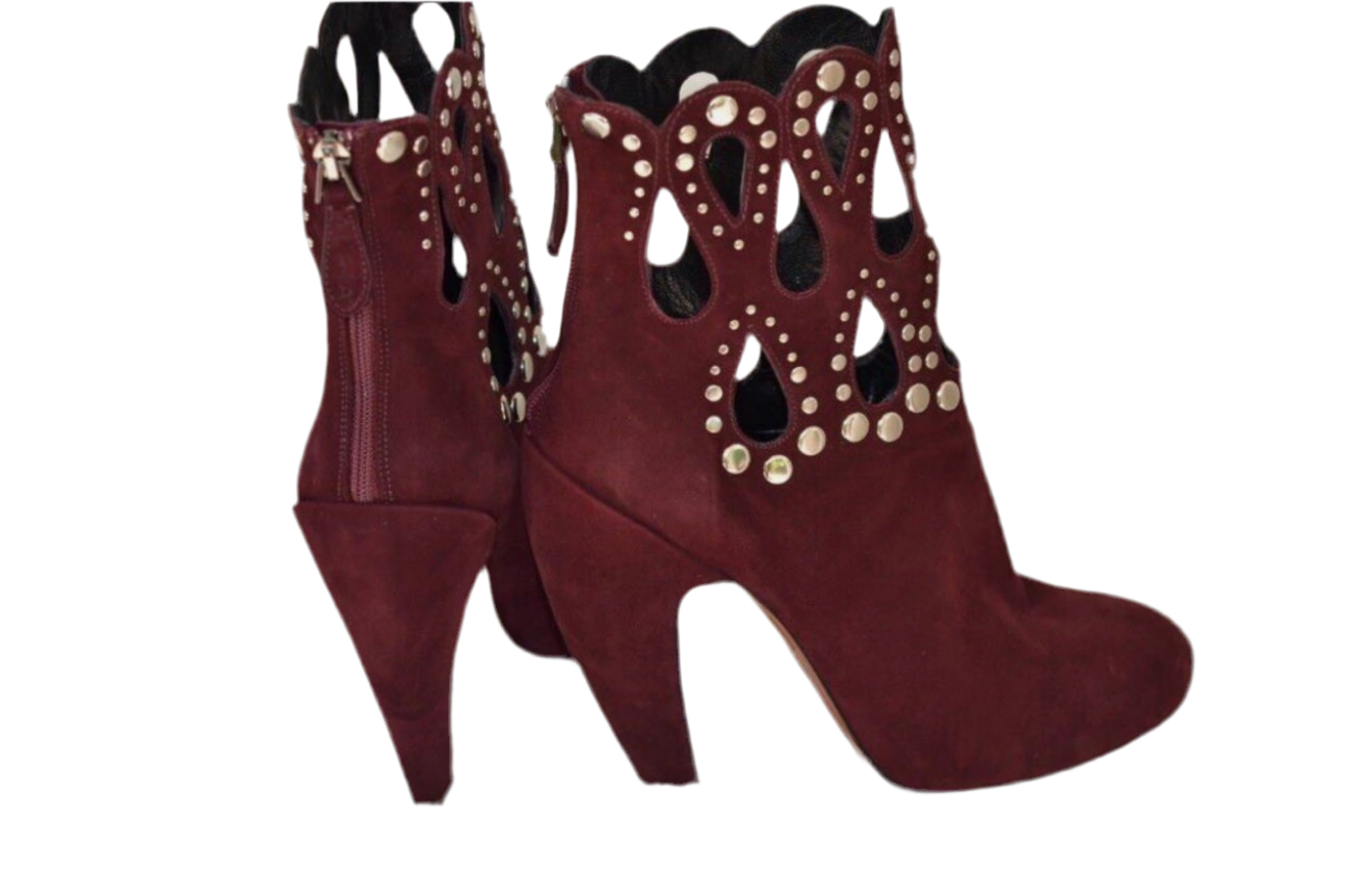 Alaia - Burgundy Suede Studded Booties