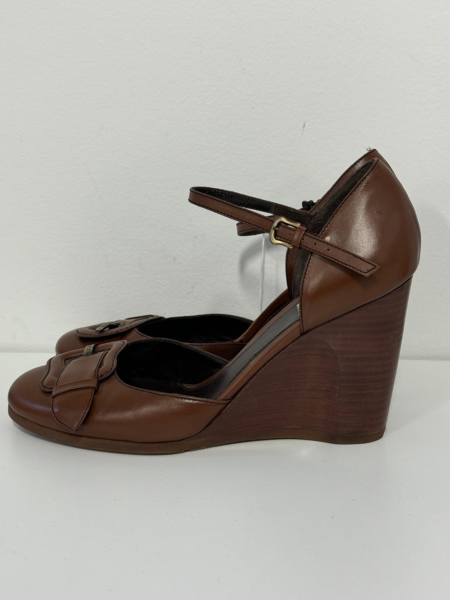 FENDI brown wedges with ankle strap