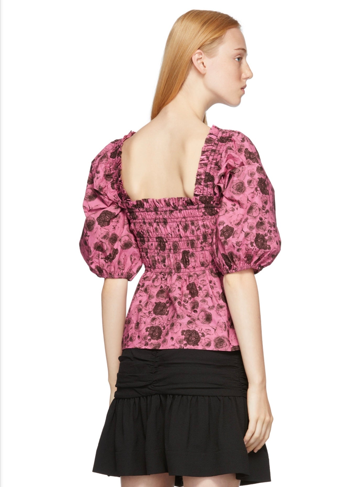 GANNI Pink Poplin Floral Blouse