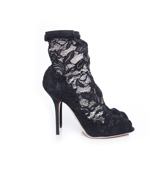 Dolce & Gabbana Black Lace Peep-Toe Booties